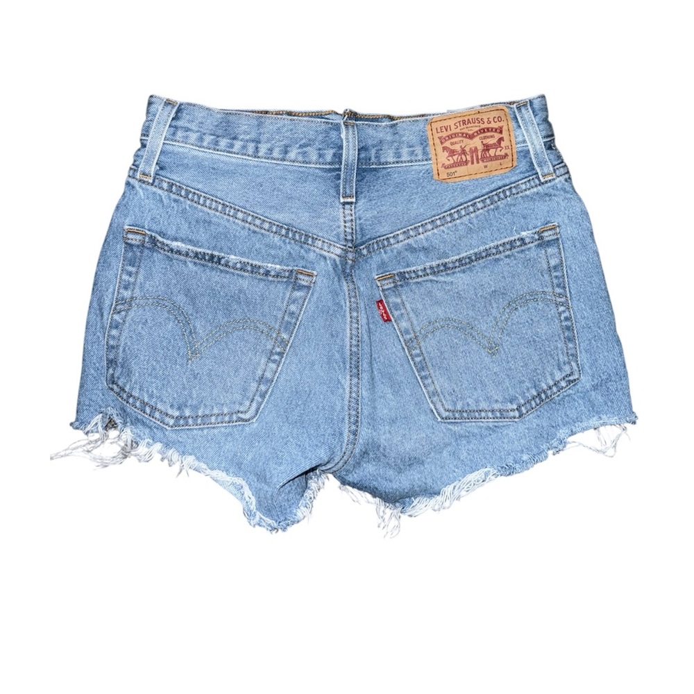 Levi's Light Blue Distressed Jean Shorts 501 - Picture 3 of 5